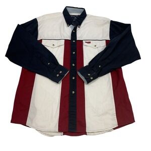Wrangler Western Shirt M Red White Blue Cowboy Rodeo USA Flag Workwear Button Up